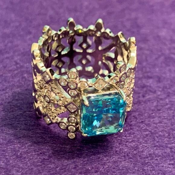 New, no tags, solid sterling, aquamarine, diamonds, intricate silver setting - Picture 9 of 12